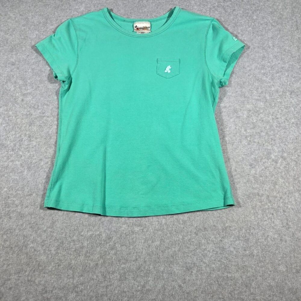 Walt Disney World Womens L Green Mickey Mouse Pocket T-Shirt Short Sleeve Tee